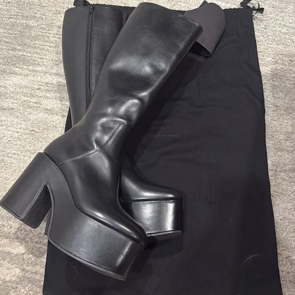 Dries Van Noten Women's Black Leather Platform Boots Size 39 1/2 - Picture 5 of 8